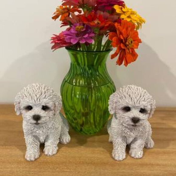 (2) Hi-Line Gift White 6" Polyresin Bichon Frise Puppy - Picture 2 of 5